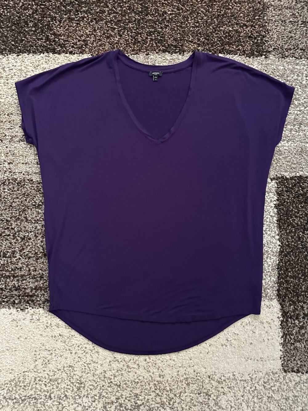 EXPRESS (M) Purple Relaxed V-Neck Short Sleeve London Tee Oversized Dolman Hi-Lo